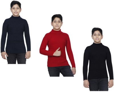 KAVYA Solid High Neck Casual Boys Multicolor Sweater