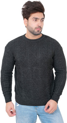 Dartline Solid Round Neck Party Men Grey Sweater
