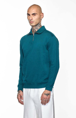Snitch Solid High Neck Casual Men Blue Sweater