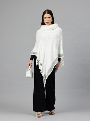 PIERRE CARLO Self Design Turtle Neck Casual Women White Sweater