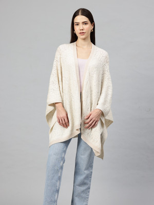 PIERRE CARLO Self Design V Neck Casual Women White Sweater
