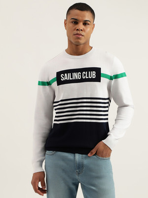 United Colors of Benetton Striped Round Neck Casual Men White Sweater