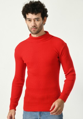 IndiWeaves Self Design High Neck Casual Men Red Sweater