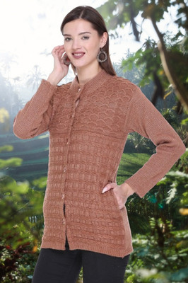 Biwu Solid Round Neck Casual Women Brown Sweater