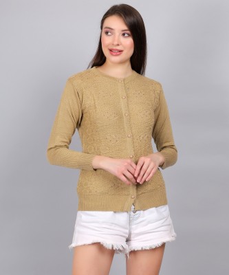 YOUTH ROBE Solid Round Neck Casual Women Beige Sweater