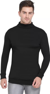 HouseOfCommon Solid High Neck Casual Men Black Sweater