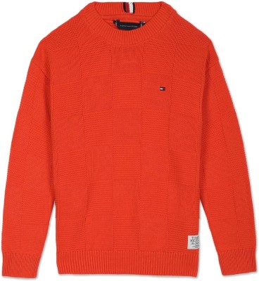 TOMMY HILFIGER Solid Round Neck Casual Boys Orange Sweater