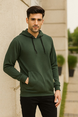 RIGO Solid Hooded Neck Casual Men Green Sweater
