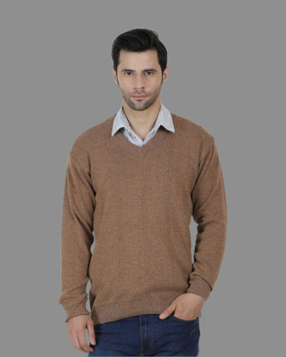 KIPEKEE Solid V Neck Formal Men Brown Sweater
