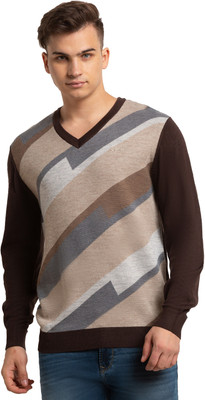 COLORPLUS Self Design V Neck Casual Men Brown Sweater