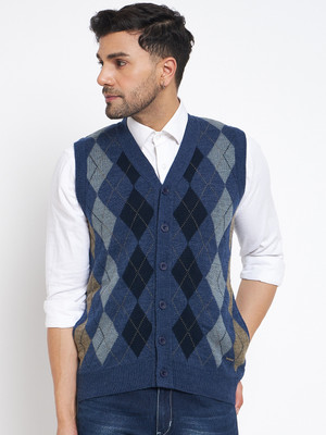 DUKE Checkered V Neck Casual Men Multicolor Sweater