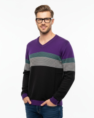 FORWARDS Striped V Neck Casual Men Black Sweater