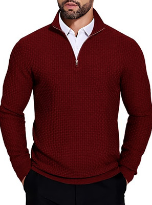 TYSORT Self Design Collared Neck Casual Men Maroon Sweater