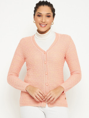 DUKE Solid V Neck Casual Women Pink Sweater