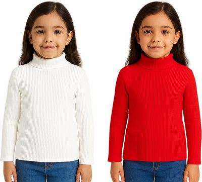 Chiclift Solid High Neck Casual Baby Girls White, Red Sweater