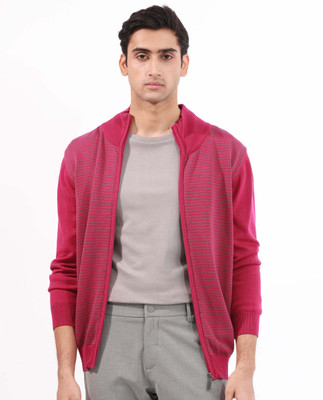 RARE RABBIT Embroidered High Neck Casual Men Pink Sweater