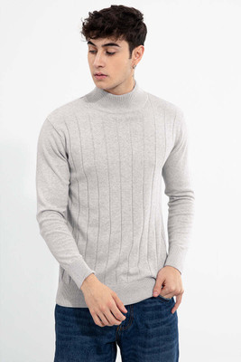 Snitch Self Design Turtle Neck Casual Men Grey Sweater