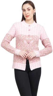 HITTIKA Graphic Print Round Neck Casual Women Pink, White Sweater