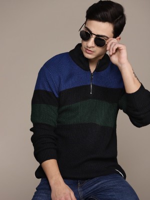 Roadster Colorblock Scoop Neck Casual Men Black Sweater