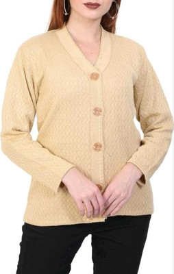 Kimi Solid V Neck Casual Women Yellow Sweater