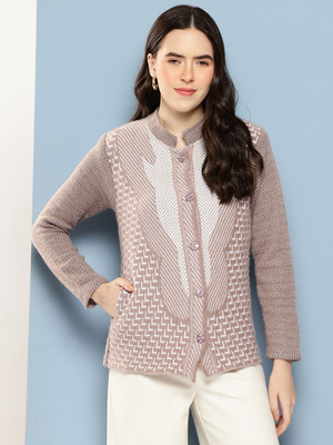 METRONAUT Self Design Collared Neck Casual Women Beige Sweater