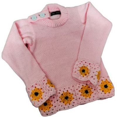 KNITTYNIVI Solid Crew Neck Casual Girls Pink Sweater