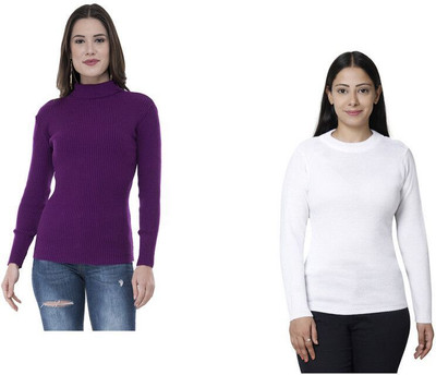 Indeweaves Solid High Neck Casual Women Multicolor Sweater