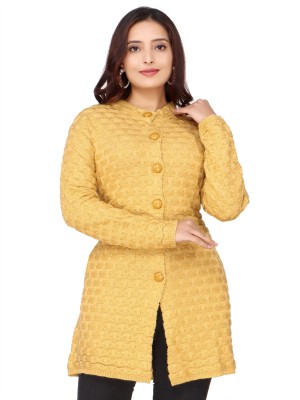 Janiya Self Design Round Neck Casual Women Yellow Sweater