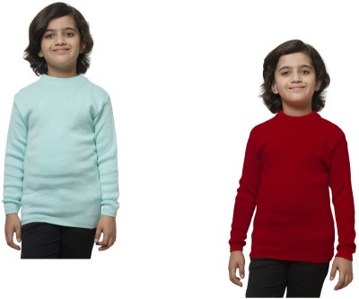 IndiWeaves Solid Round Neck Casual Boys Blue, Red Sweater