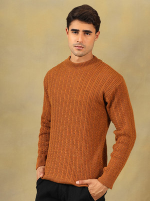 KVETOO Self Design Round Neck Casual Men Brown Sweater