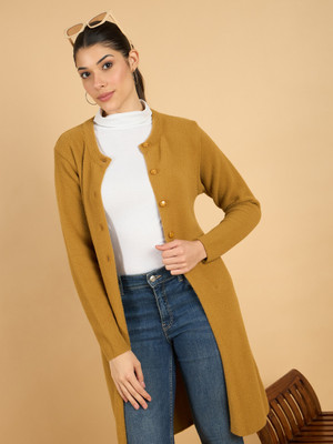 CLAPTON Solid Round Neck Casual Women Gold Sweater