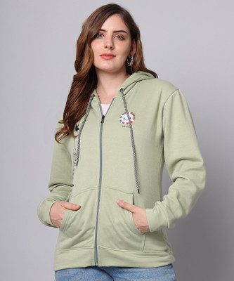 WEARSPOT Printed Hooded Neck Casual Women Green Sweater