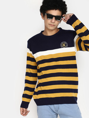 V-MART Striped Round Neck Casual Men Multicolor Sweater