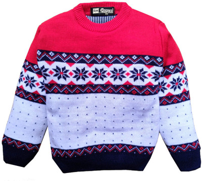 JAI Printed Round Neck Casual Baby Boys Red Sweater