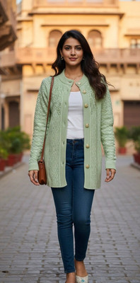 Fashionpoint Solid Round Neck Casual Women Light Green Sweater