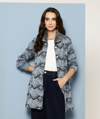 METRONAUT Self Design Collared Neck Casual Women Blue Sweater