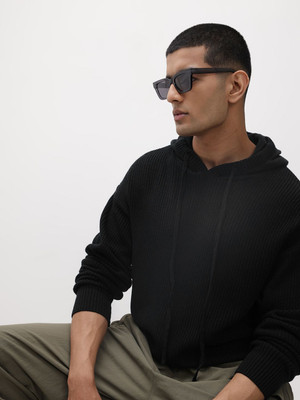 Roadster Solid Hooded Neck Casual Men Black Sweater