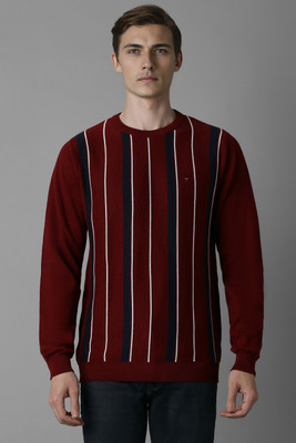 LOUIS PHILIPPE Striped Round Neck Casual Men Maroon Sweater