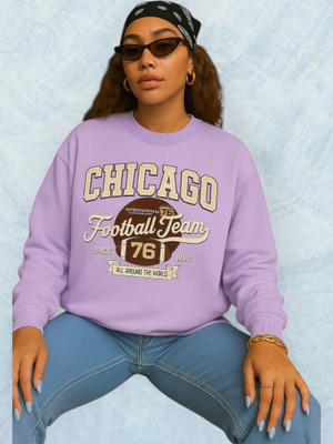 HouseOfCommon Printed Round Neck Casual Women Purple Sweater