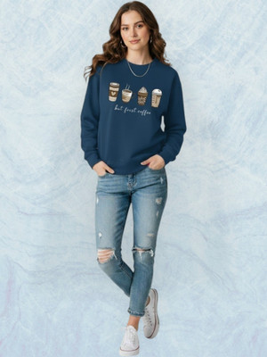 Elite Printed Round Neck Casual Women Dark Blue Sweater