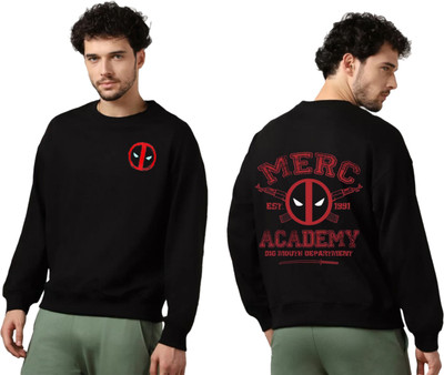 Joy nd Happinness Printed Round Neck Casual Men Black Sweater