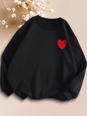 Draxstarfashion Printed Round Neck Casual Women Black Sweater