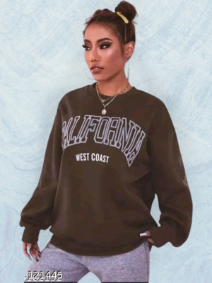 HouseOfCommon Printed Round Neck Casual Women Brown Sweater