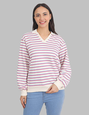 Veins Fashion Full Sleeve Striped Women Sweatshirt