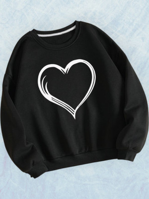 Draxstarfashion Printed Round Neck Casual Women Black Sweater