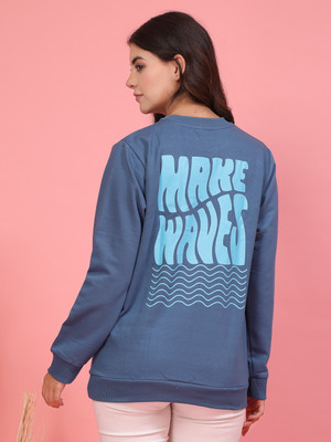 METRONAUT MetronautWomen Light Blue Printed Oversized Sweatshirt Full Sleeve Printed Women Sweatshirt