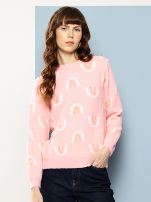MUHURATAM Solid Round Neck Casual Women Pink Sweater