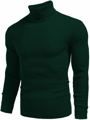 HouseOfCommon Solid High Neck Casual Men Green Sweater