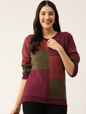 Rue Collection Full Sleeve Color Block Women Sweatshirt
