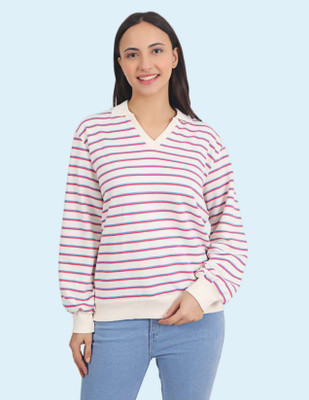 Veins Fashion Full Sleeve Striped Women Sweatshirt
